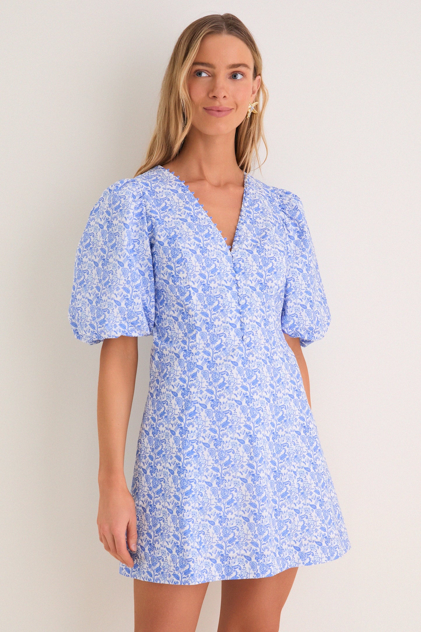 Marcy Ditsy Floral Mini Dress Baby Blue Ditsy Floral 1