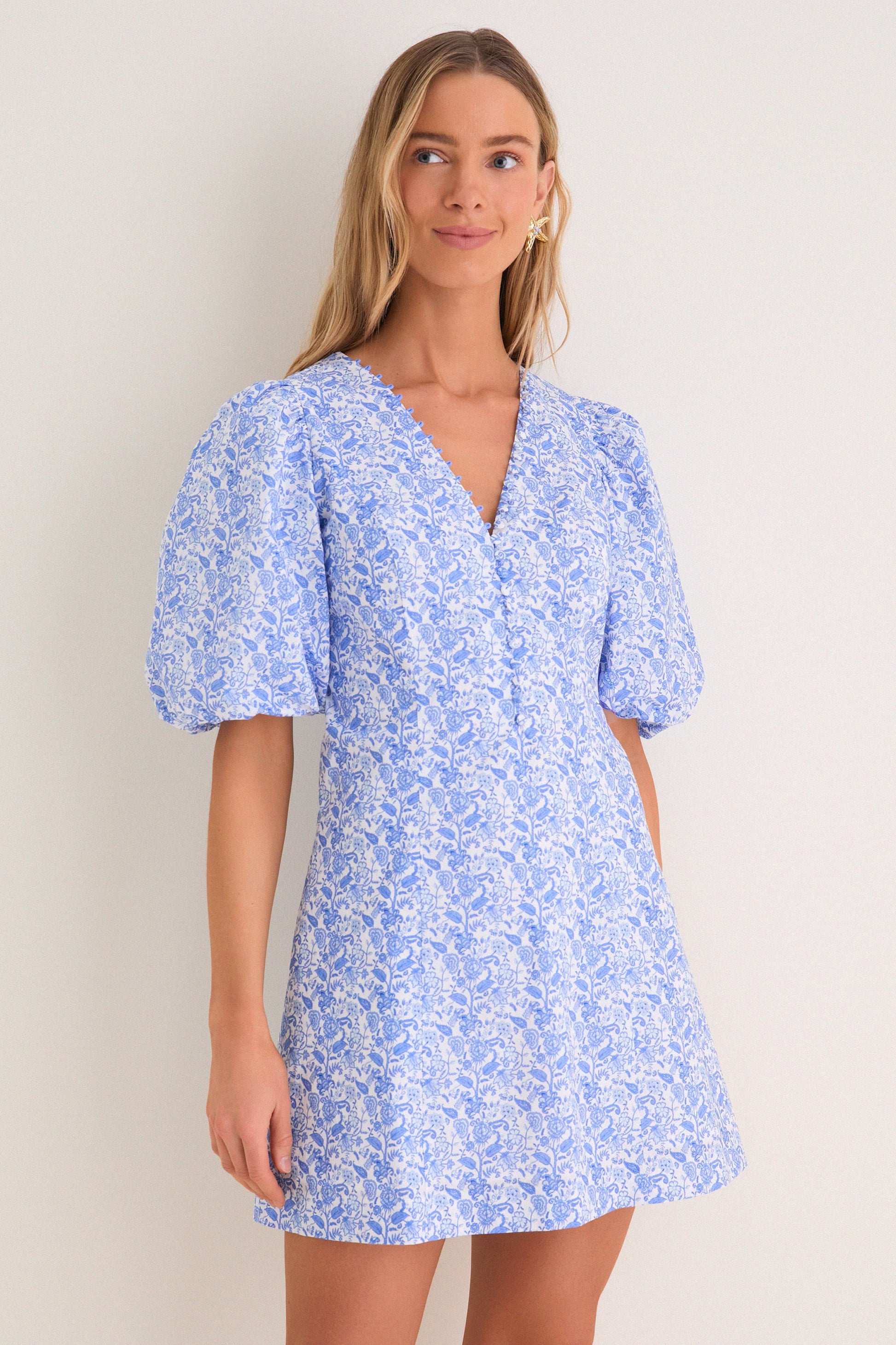 Marcy Ditsy Floral Mini Dress Baby Blue Ditsy Floral 1