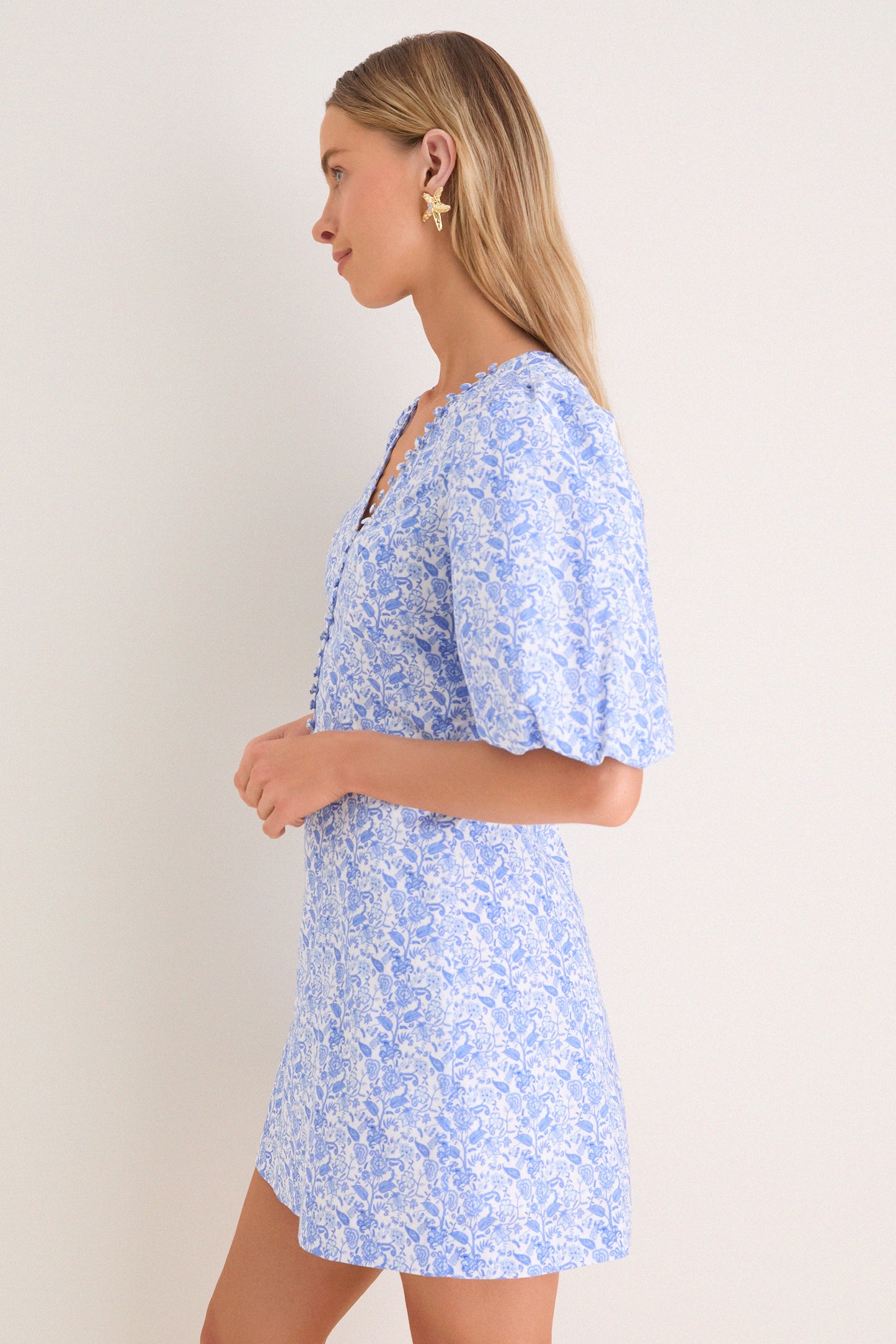 Marcy Ditsy Floral Mini Dress Baby Blue Ditsy Floral 3
