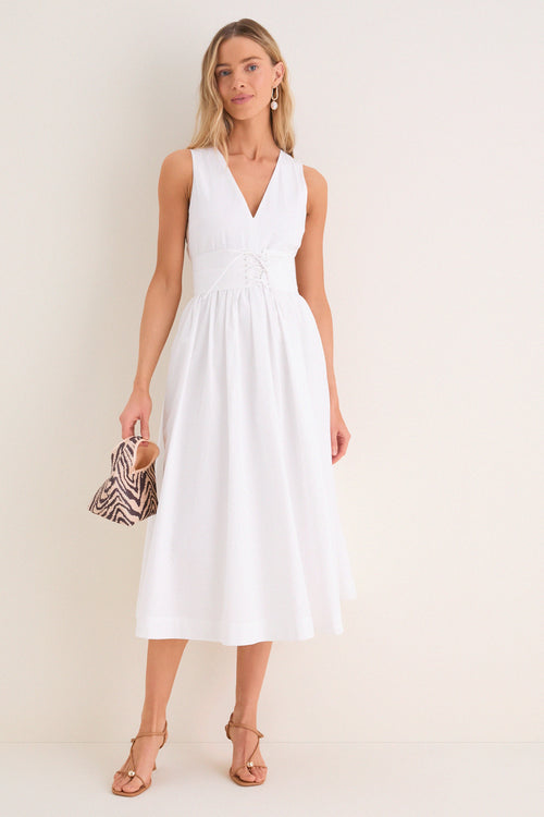 Marilyn Lace-Up Midi Dress in Ivory Up Midi Dress 1