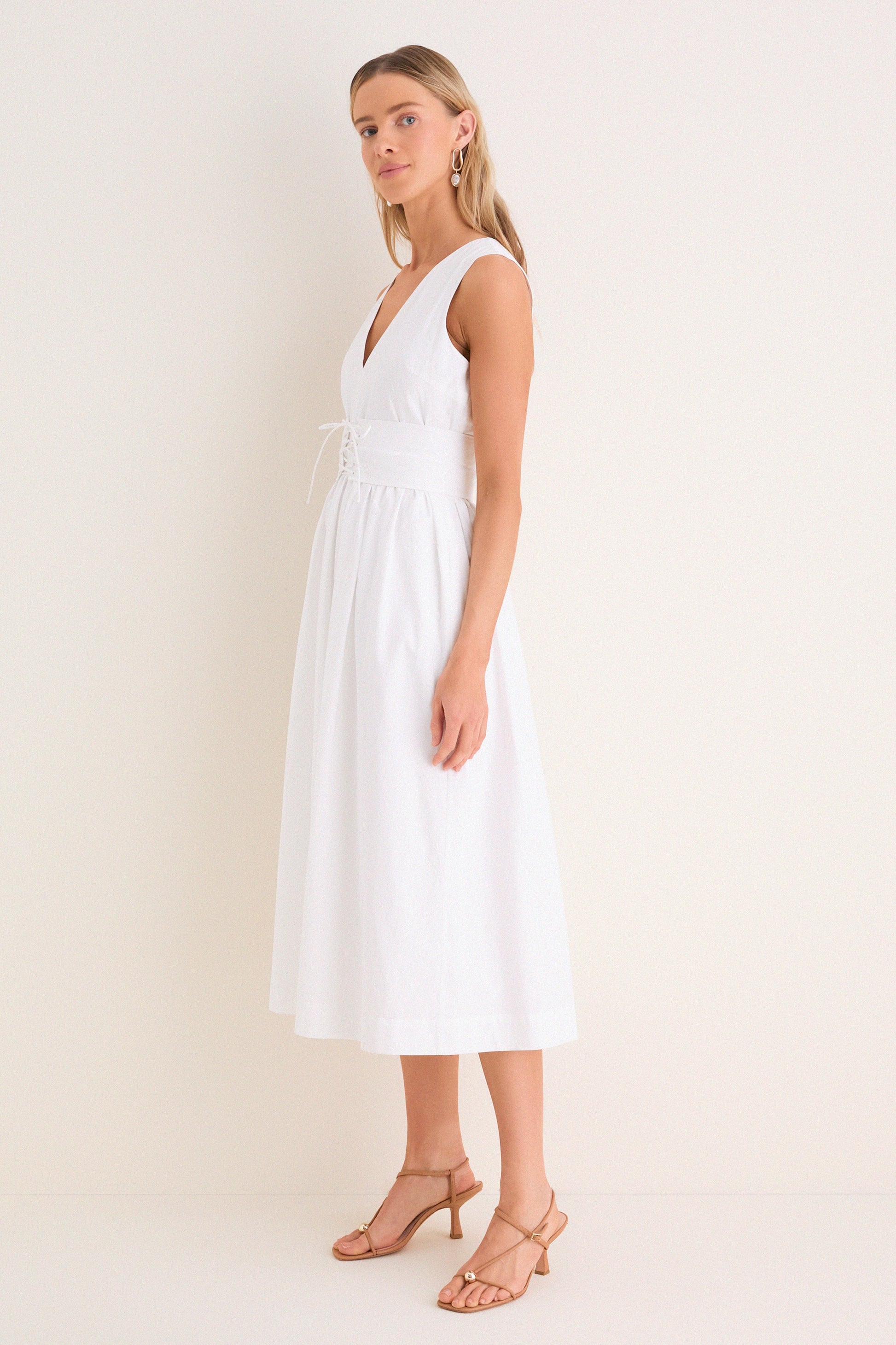 Marilyn Lace-Up Midi Dress in Ivory Up Midi Dress 3