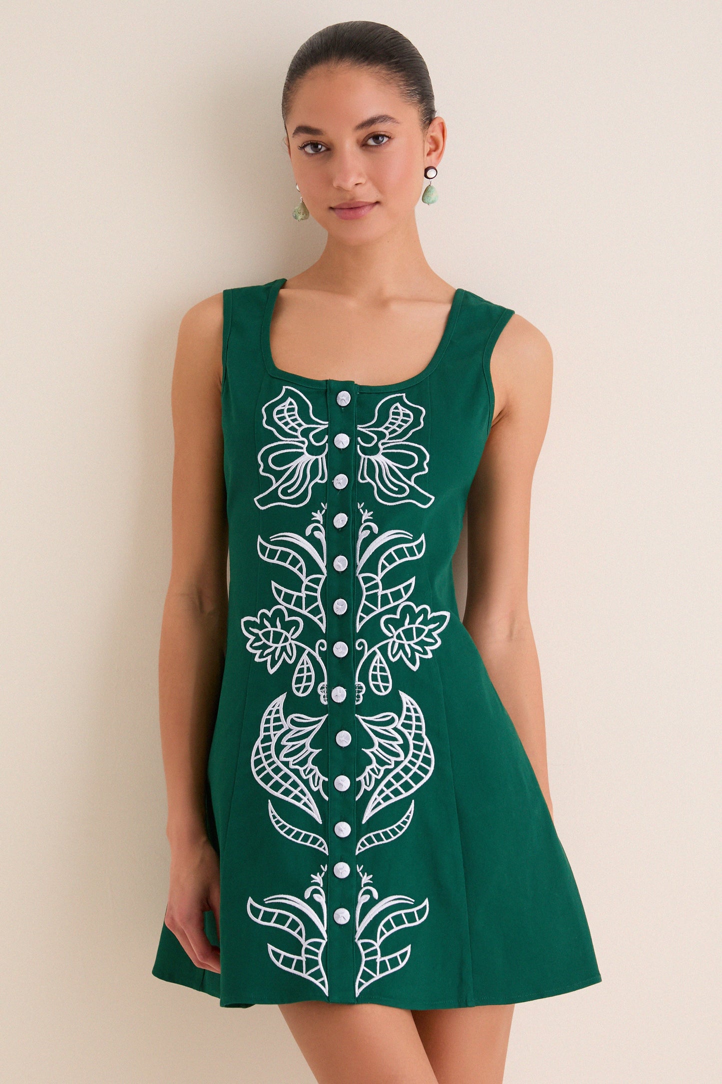 Lucy Embroidered Mini Dress in Sage & Periwinkle Green & Baby Blue 1