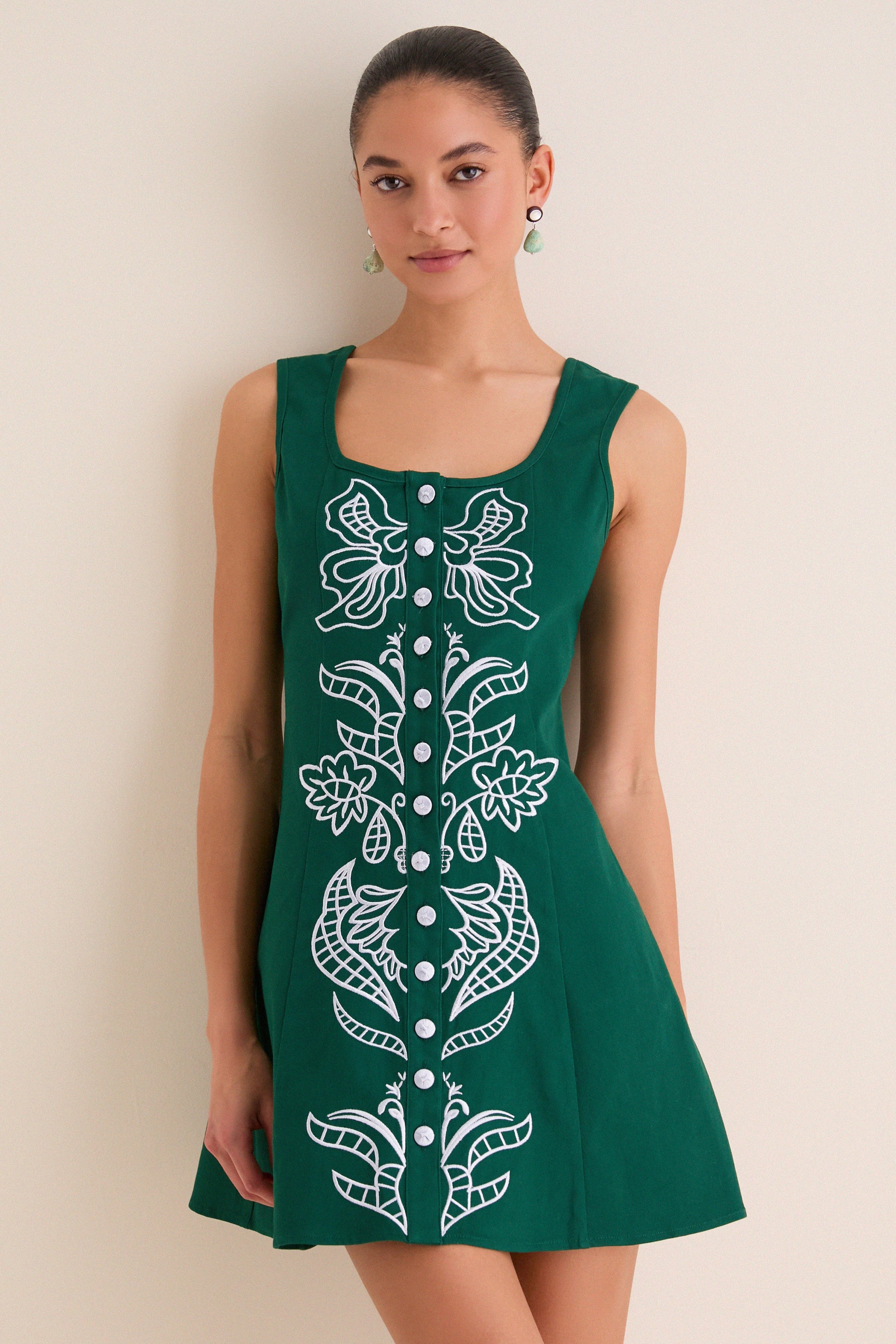 Lucy Embroidered Mini Dress in Sage & Periwinkle Green & Baby Blue 1