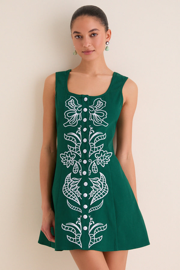 Lucy Embroidered Mini Dress in Sage & Periwinkle