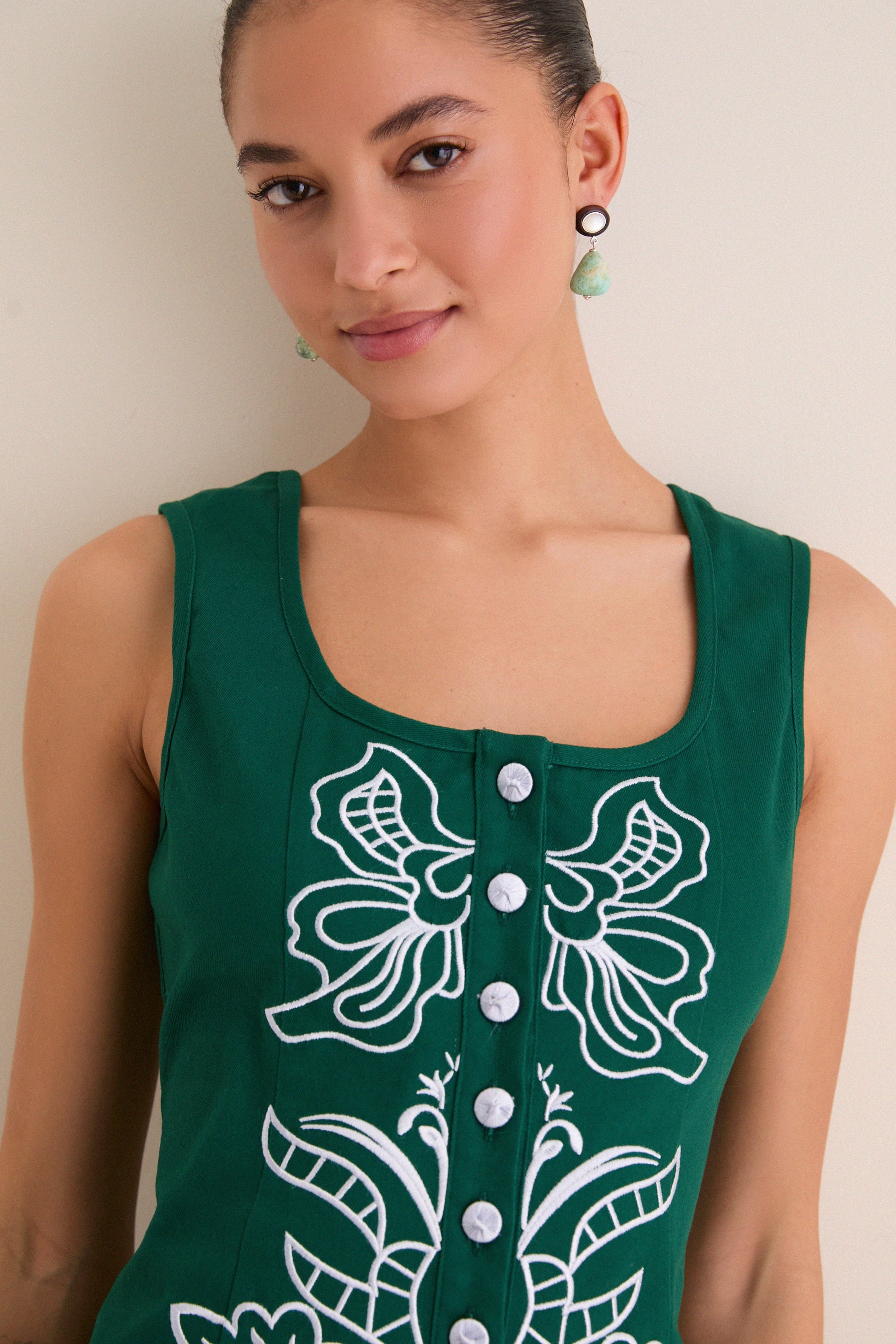 Lucy Embroidered Mini Dress in Sage & Periwinkle Green & Baby Blue 2