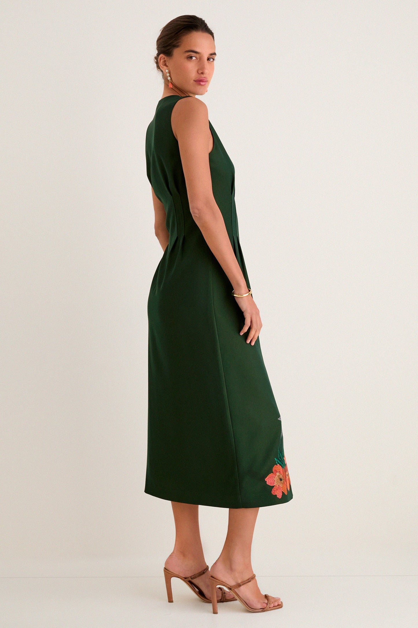 Nell Crepe Embroidered Dress in Verdant Green Verdant Green 3