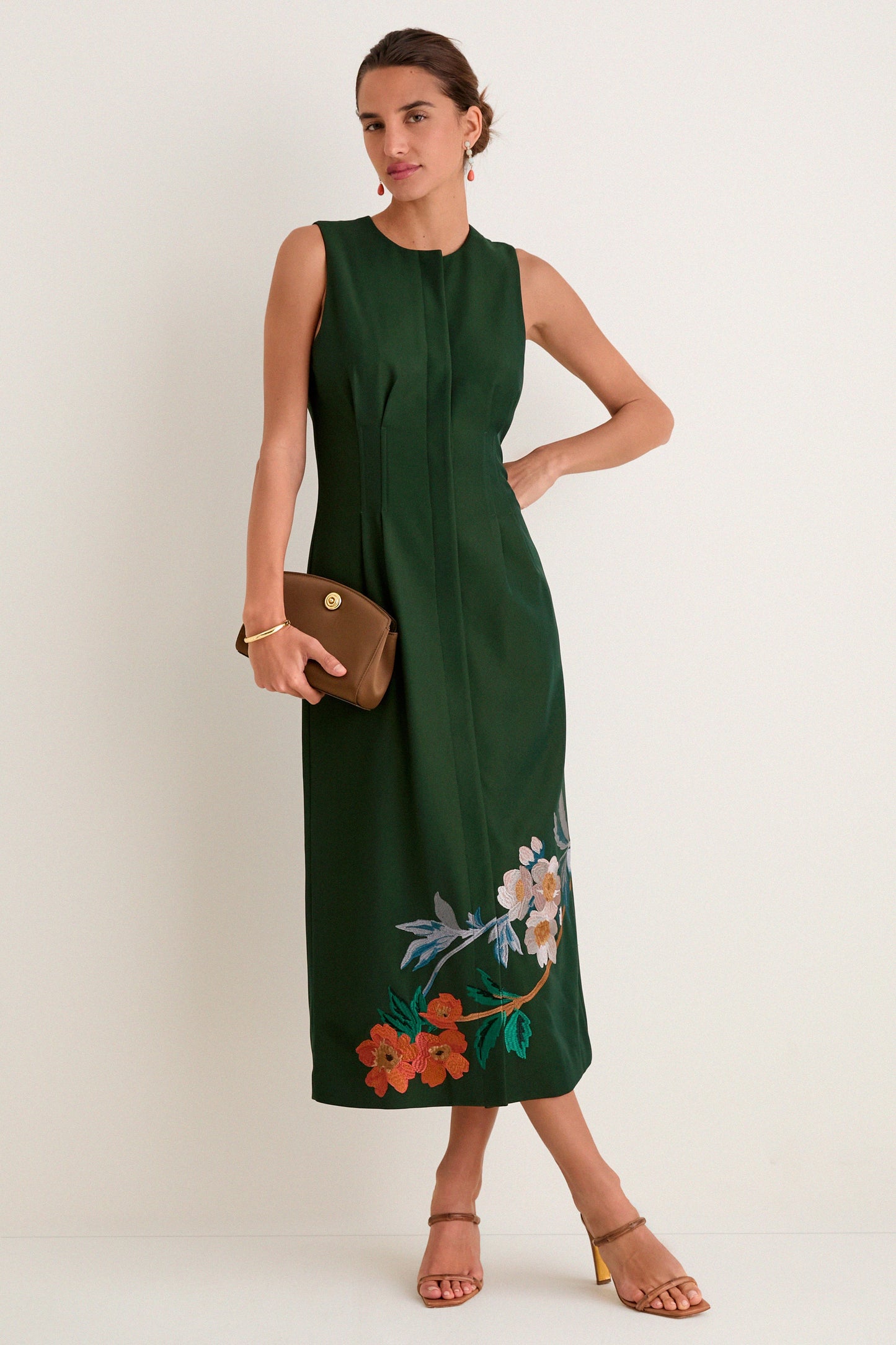 Nell Crepe Embroidered Dress in Verdant Green Verdant Green 2
