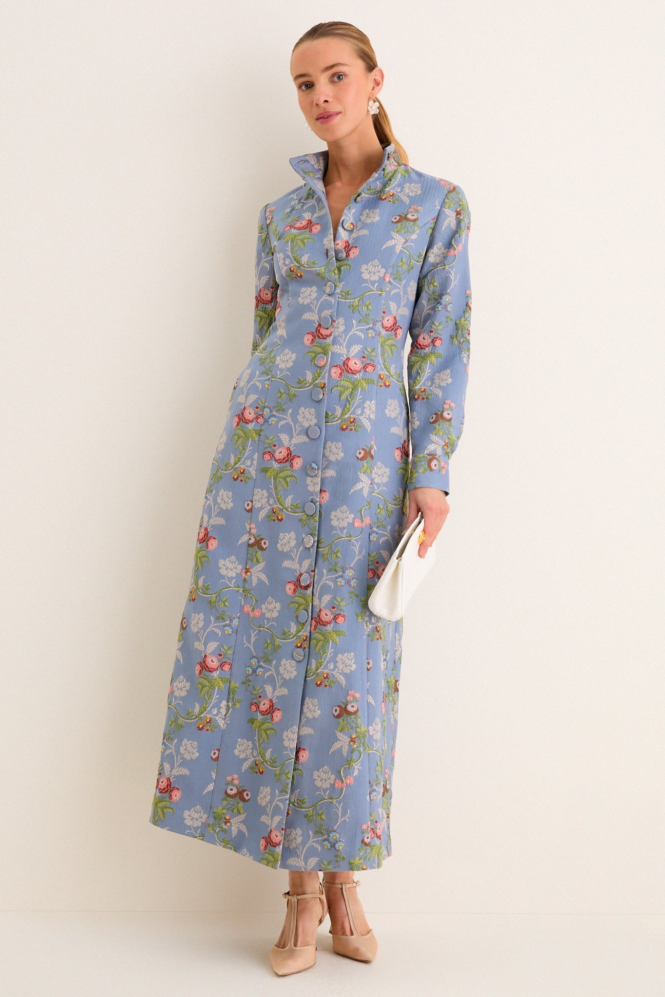 Beatrice Jacquard Coat Dress Trellis Bloom 3