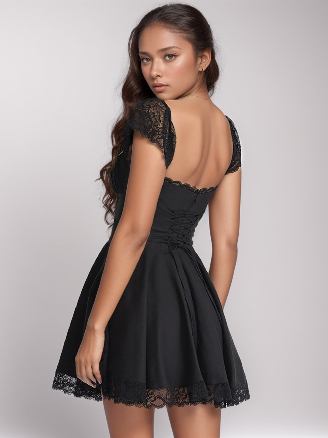 Zaria Lace Mini Dress Black 7