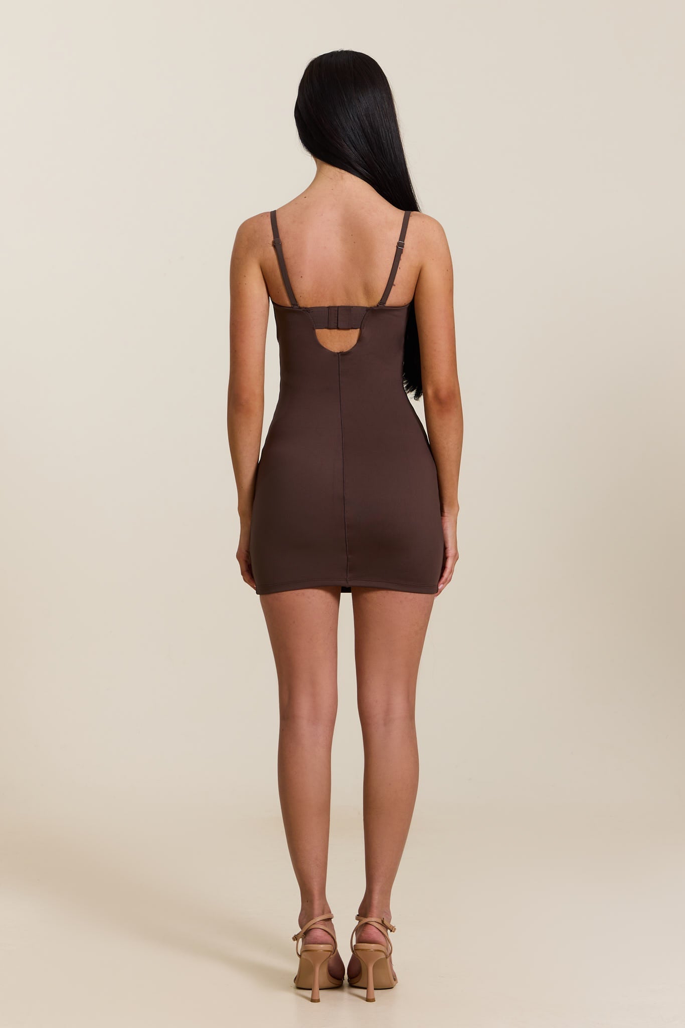 Evangeline Sculpted Mini Dress in Blush Brown 3