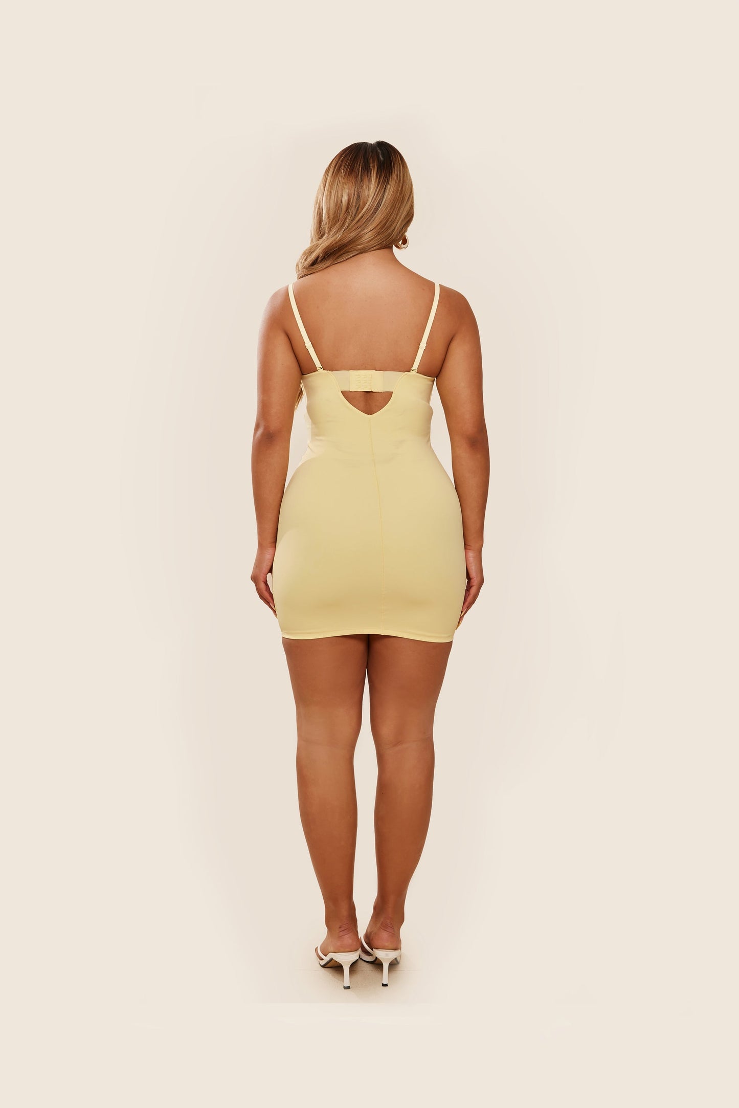 Evangeline Sculpted Mini Dress in Blush Yellow 10