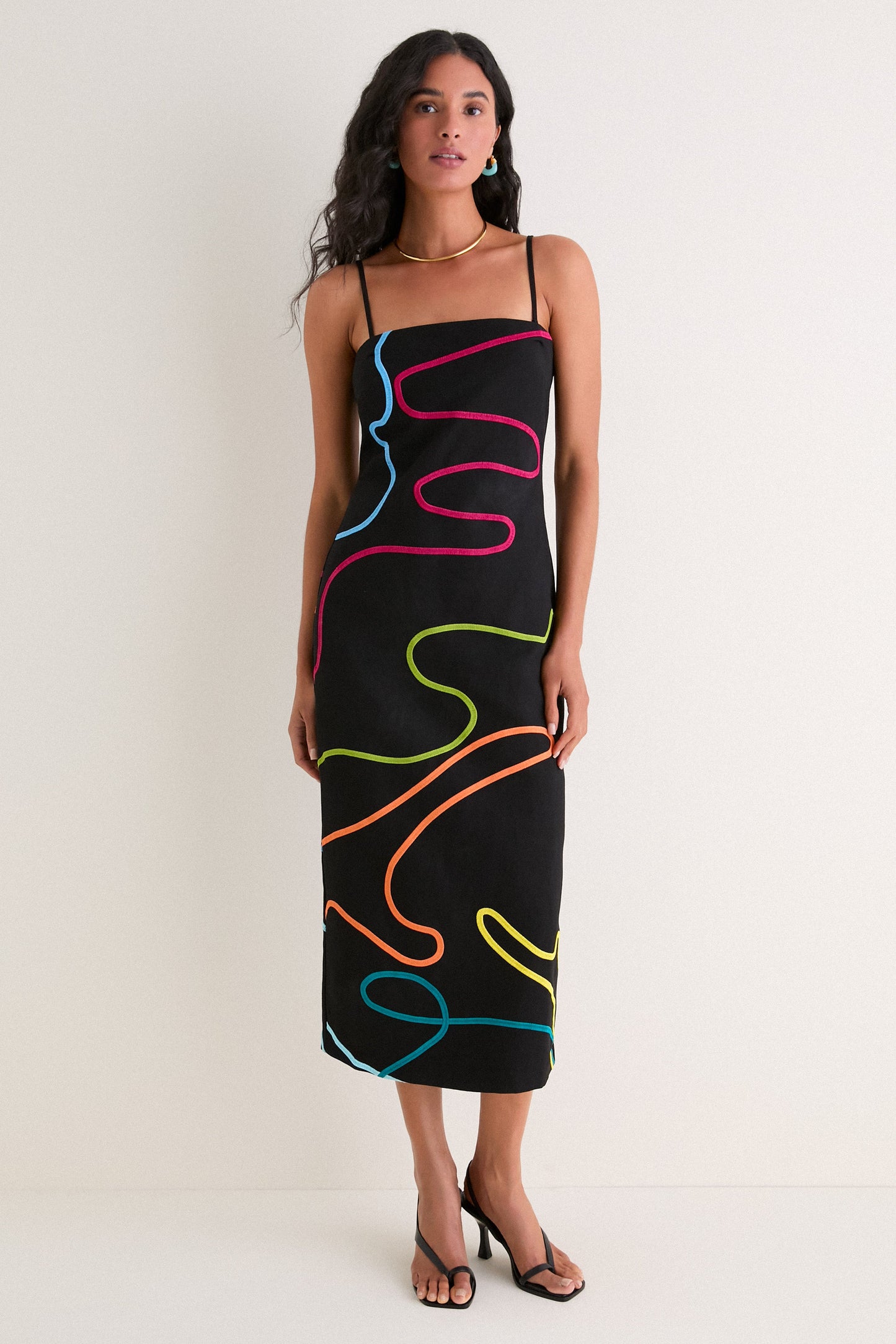 Electra Linen Maxi Dress Black Linen & Multi Soutache 1