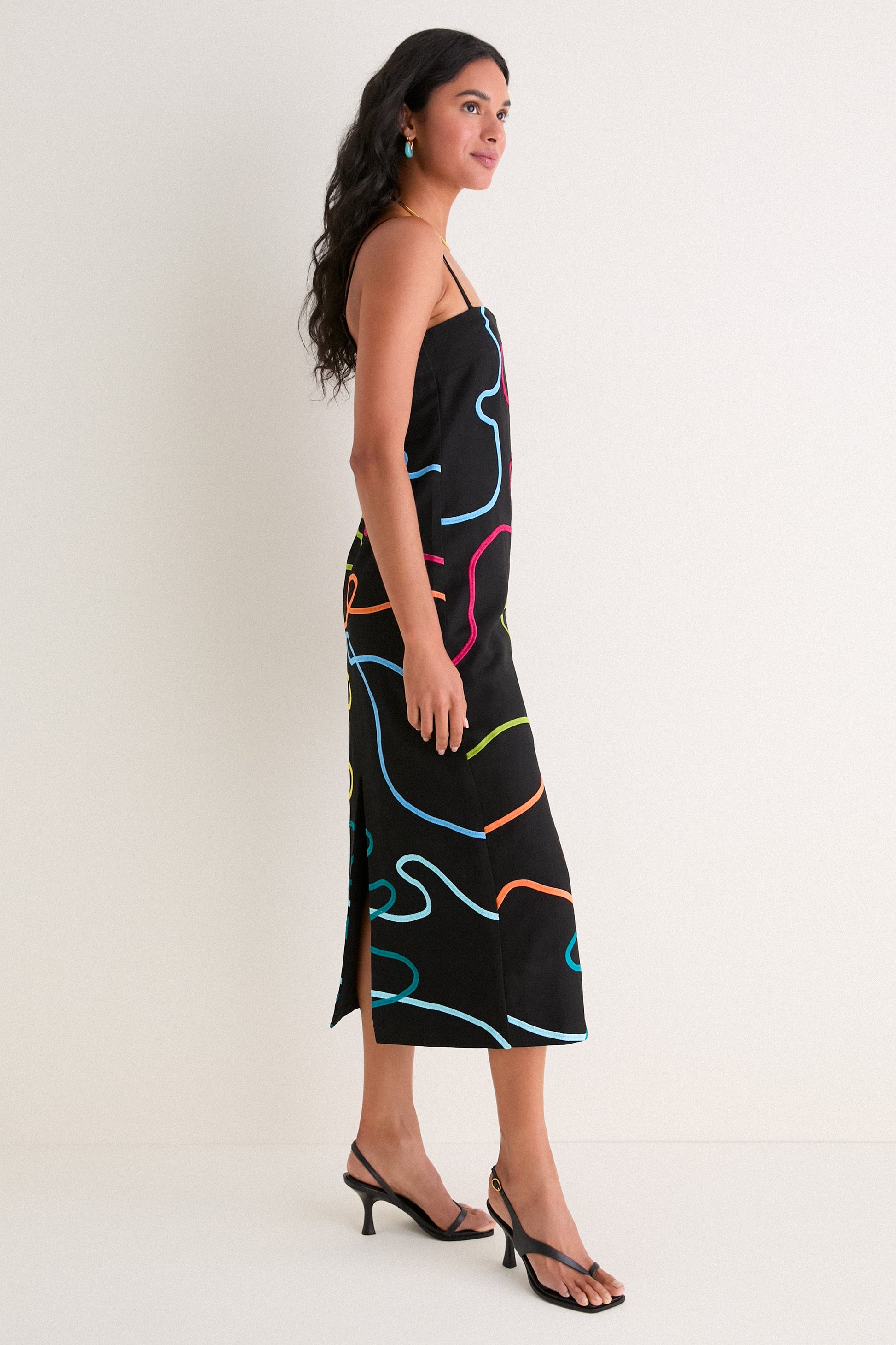 Electra Linen Maxi Dress Black Linen & Multi Soutache 4