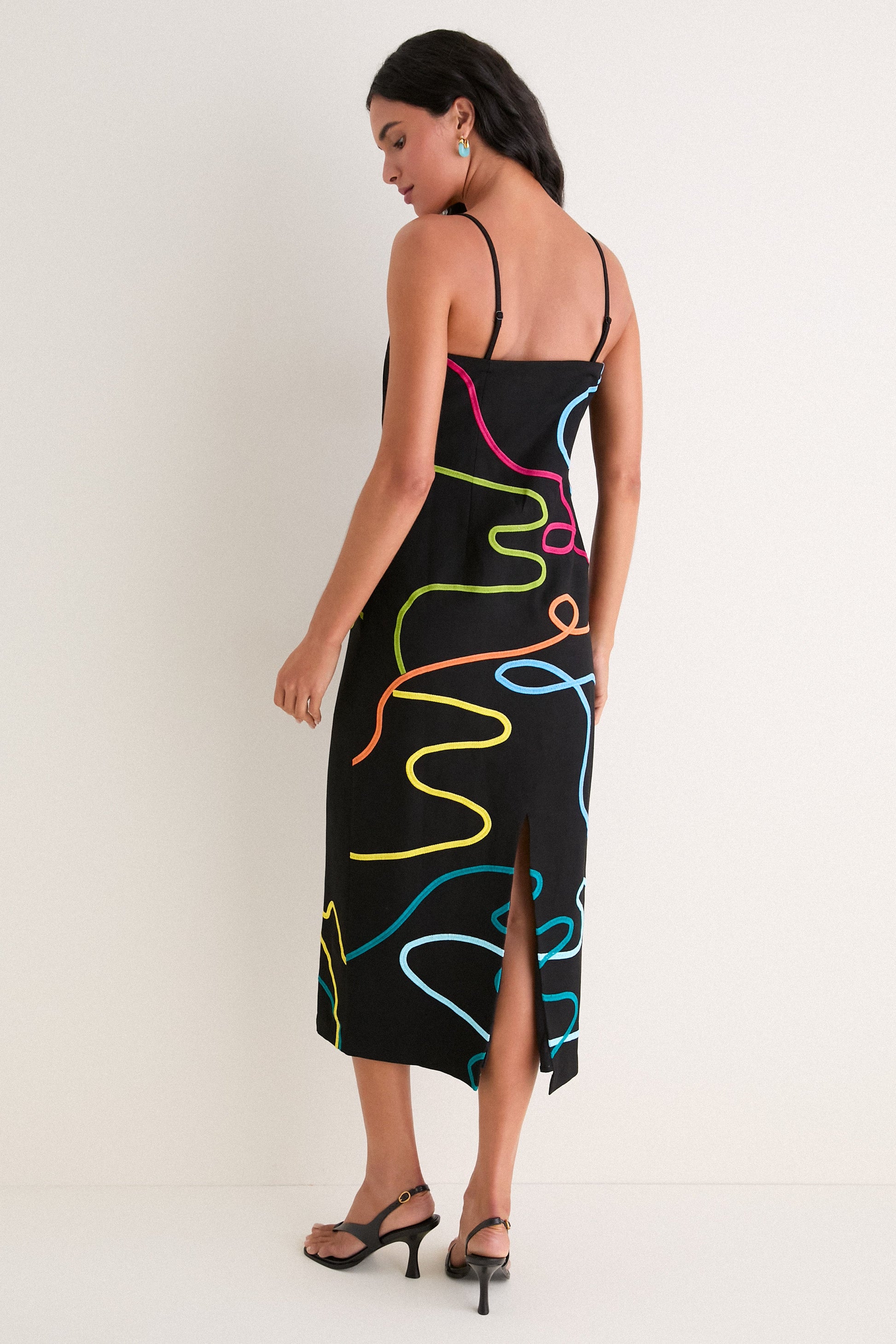Electra Linen Maxi Dress Black Linen & Multi Soutache 5