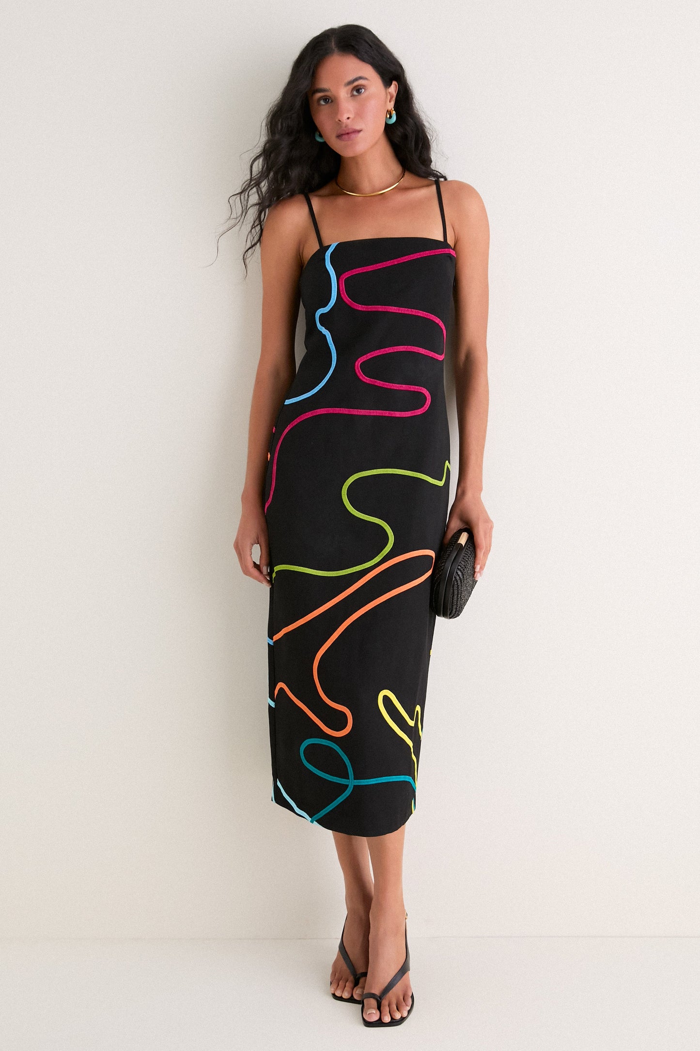 Electra Linen Maxi Dress Black Linen & Multi Soutache 3