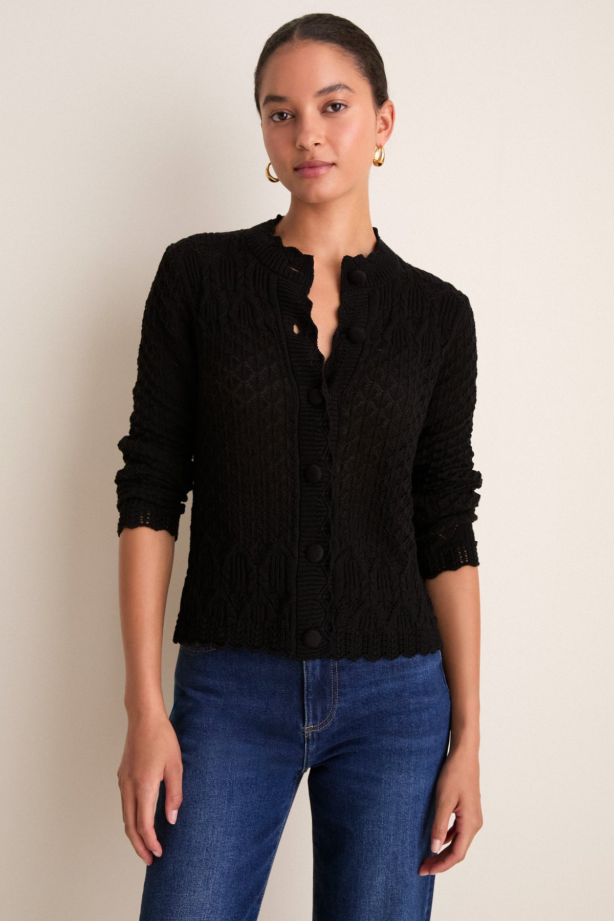 Capucine Black Pointelle Cardigan Black 1