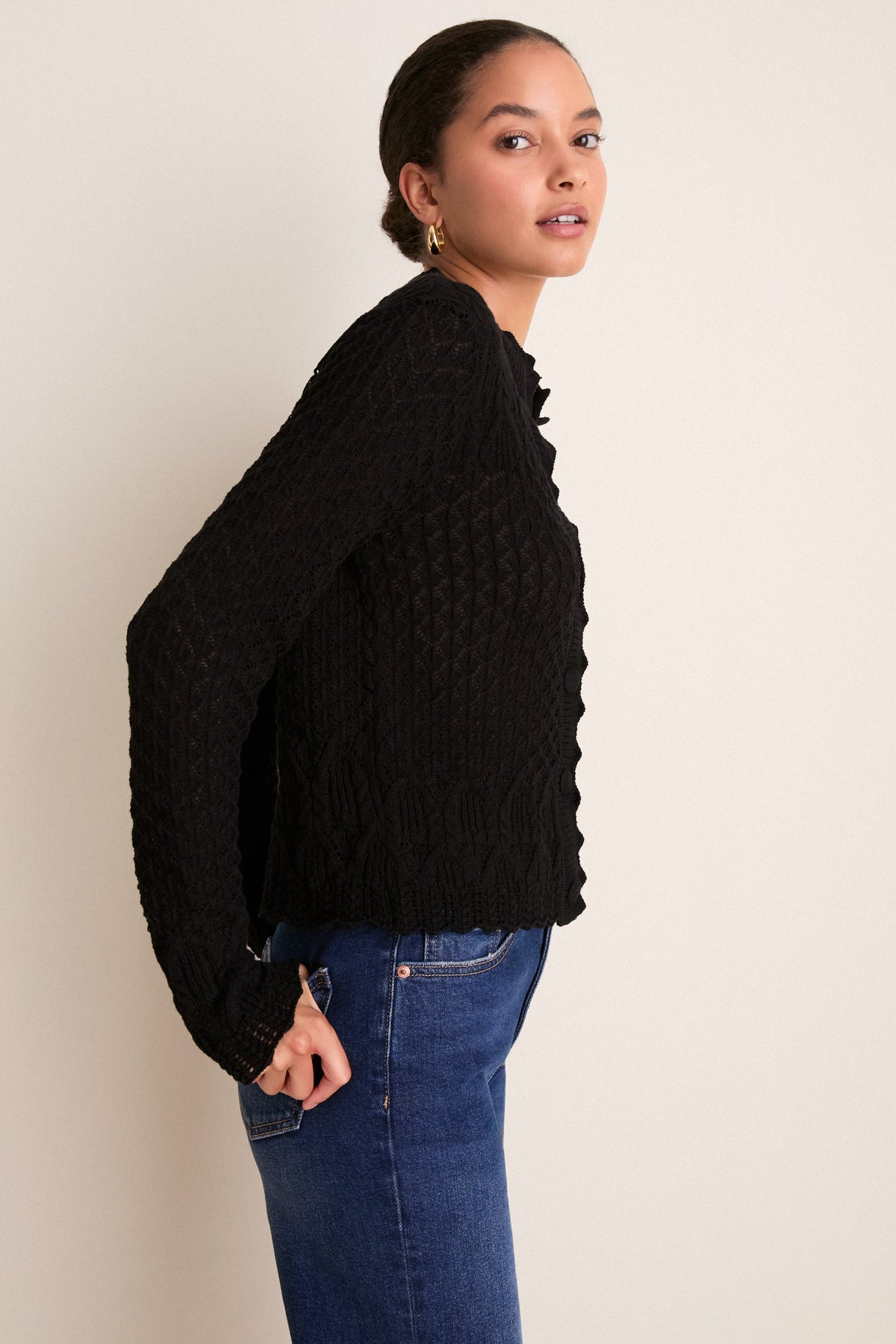 Capucine Black Pointelle Cardigan Black 3