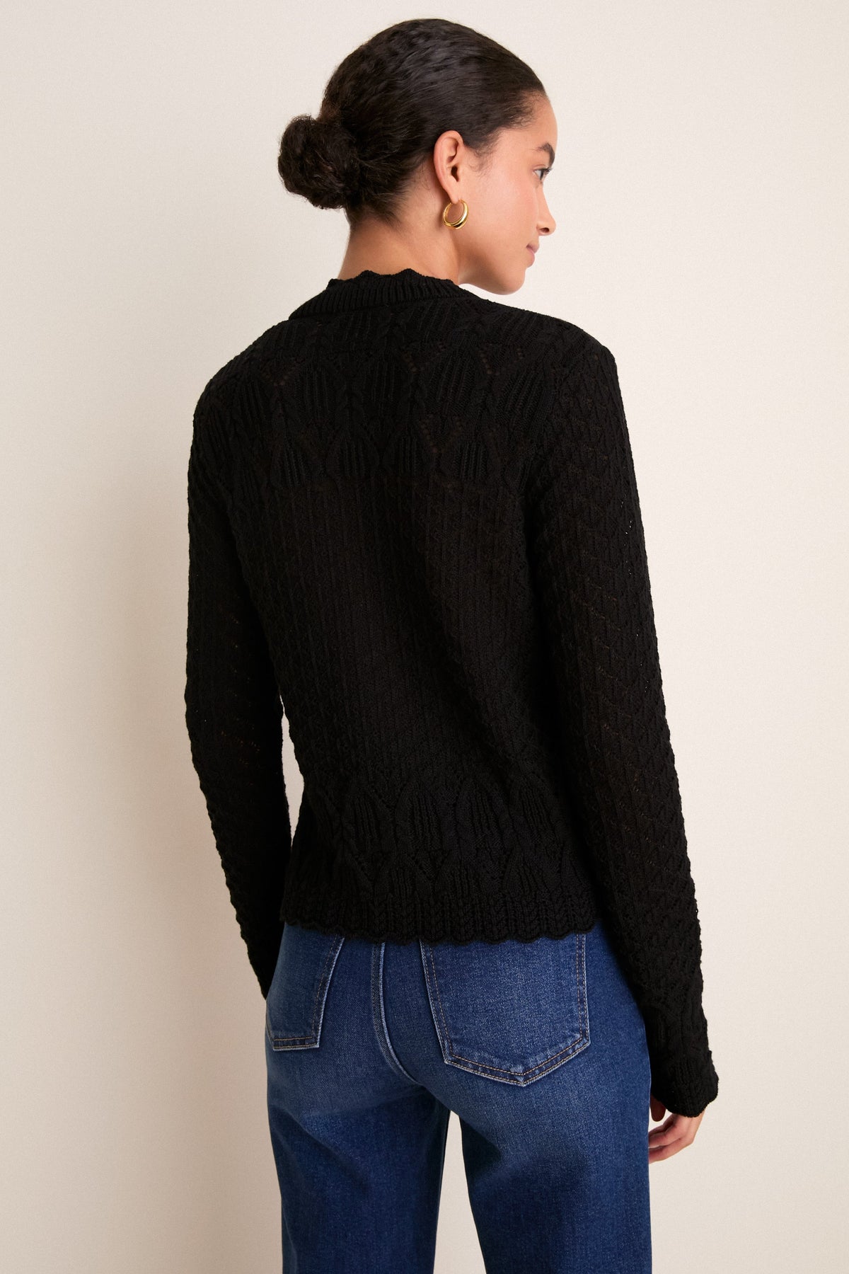 Capucine Black Pointelle Cardigan Black 4