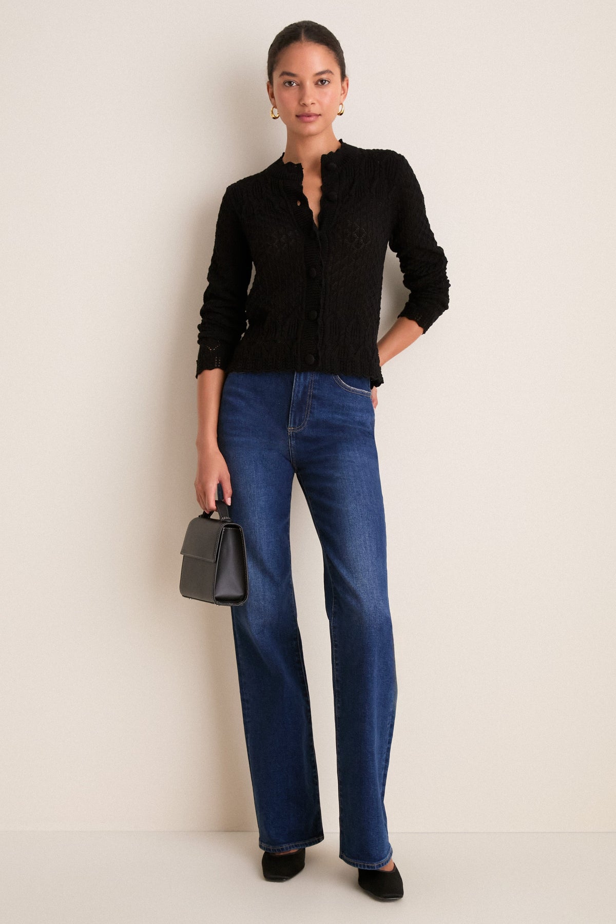 Capucine Black Pointelle Cardigan Black 2