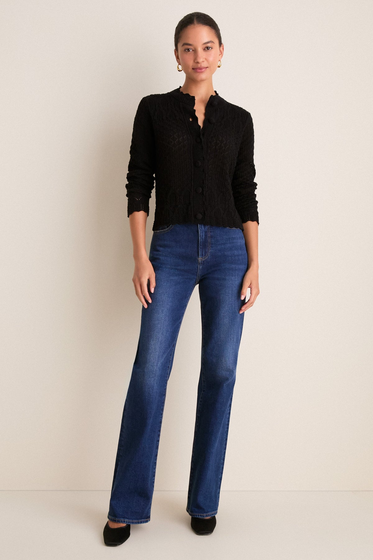 Capucine Black Pointelle Cardigan Black 6