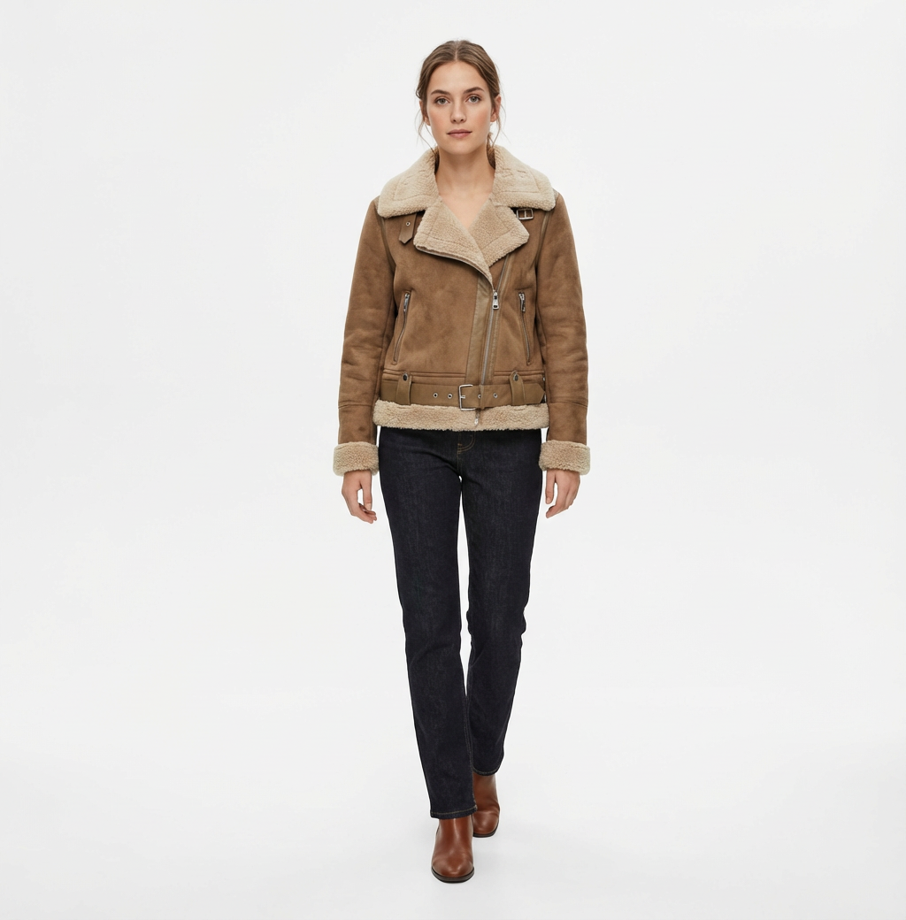 Caroline Shearling Aviator Jacket Brown 3