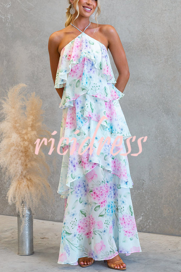 Eden Chiffon Floral Maxi Dress Blue 1