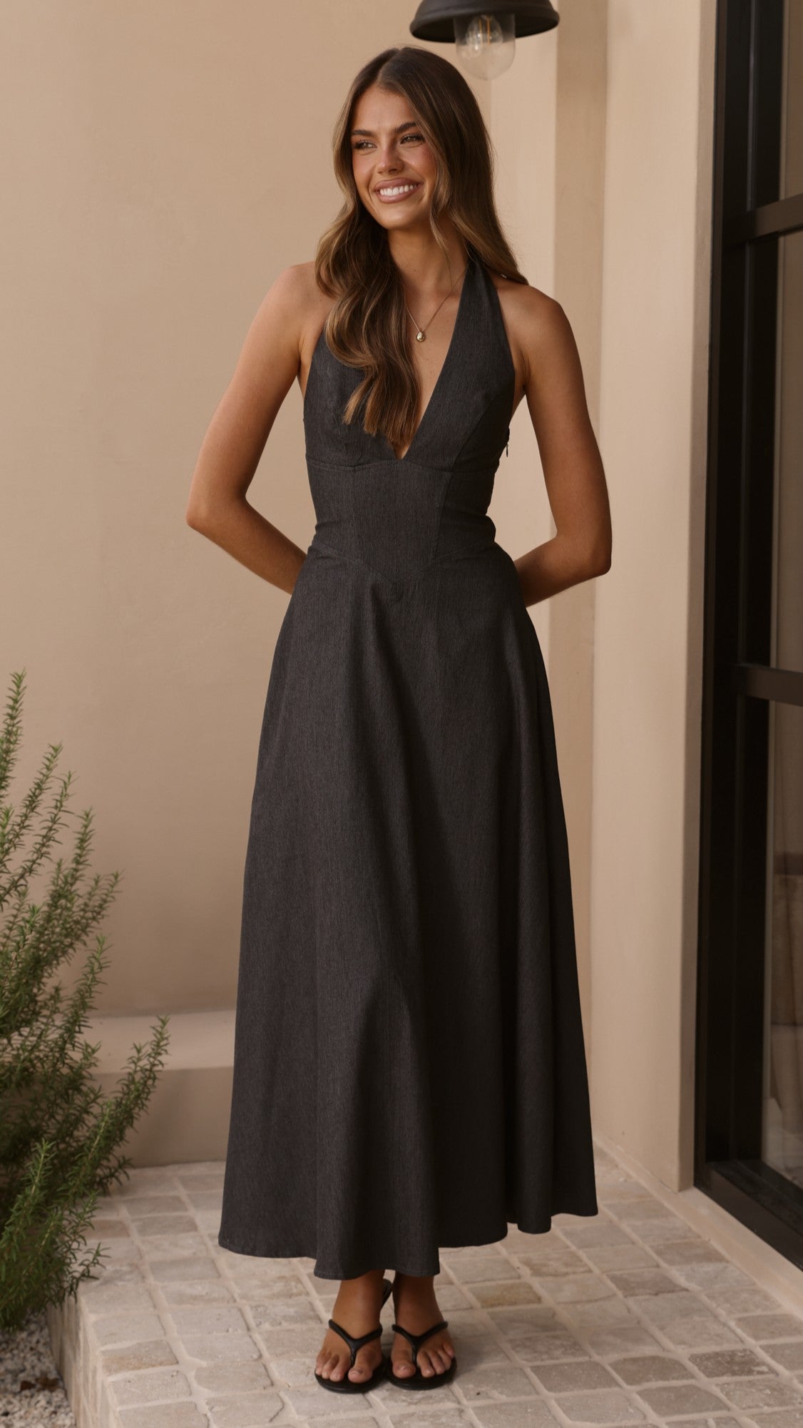 Skye Floral Maxi Dress in Chocolate Steel Grey 4