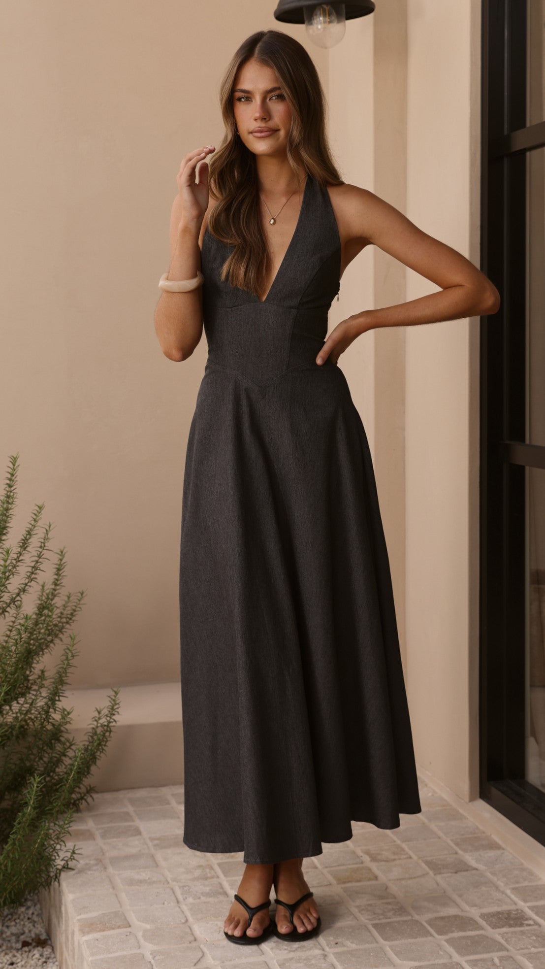 Skye Floral Maxi Dress in Chocolate Steel Grey 3