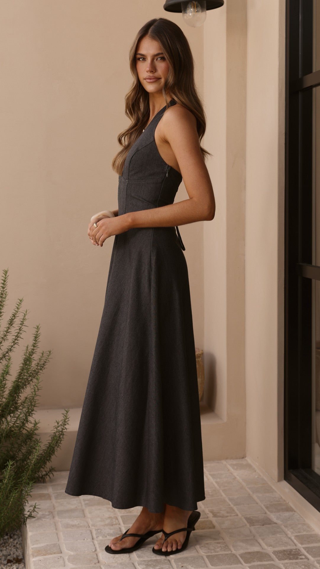Skye Floral Maxi Dress in Chocolate Steel Grey 5