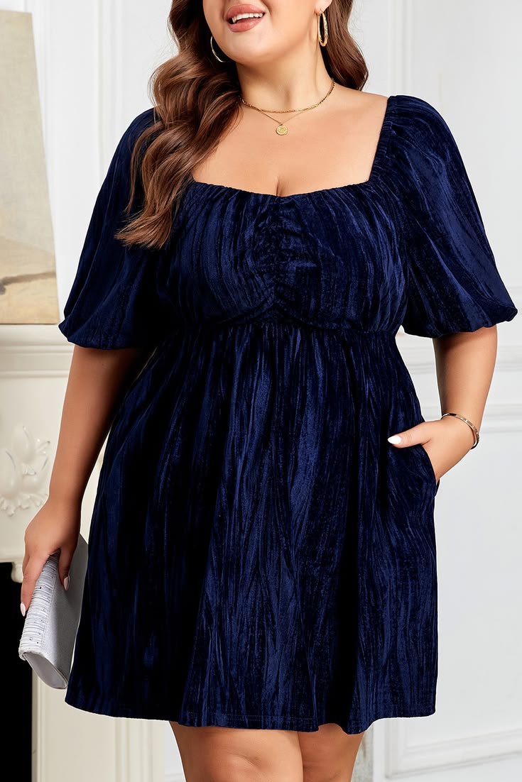 Arabella Velvet Ruched Dress Navy 1
