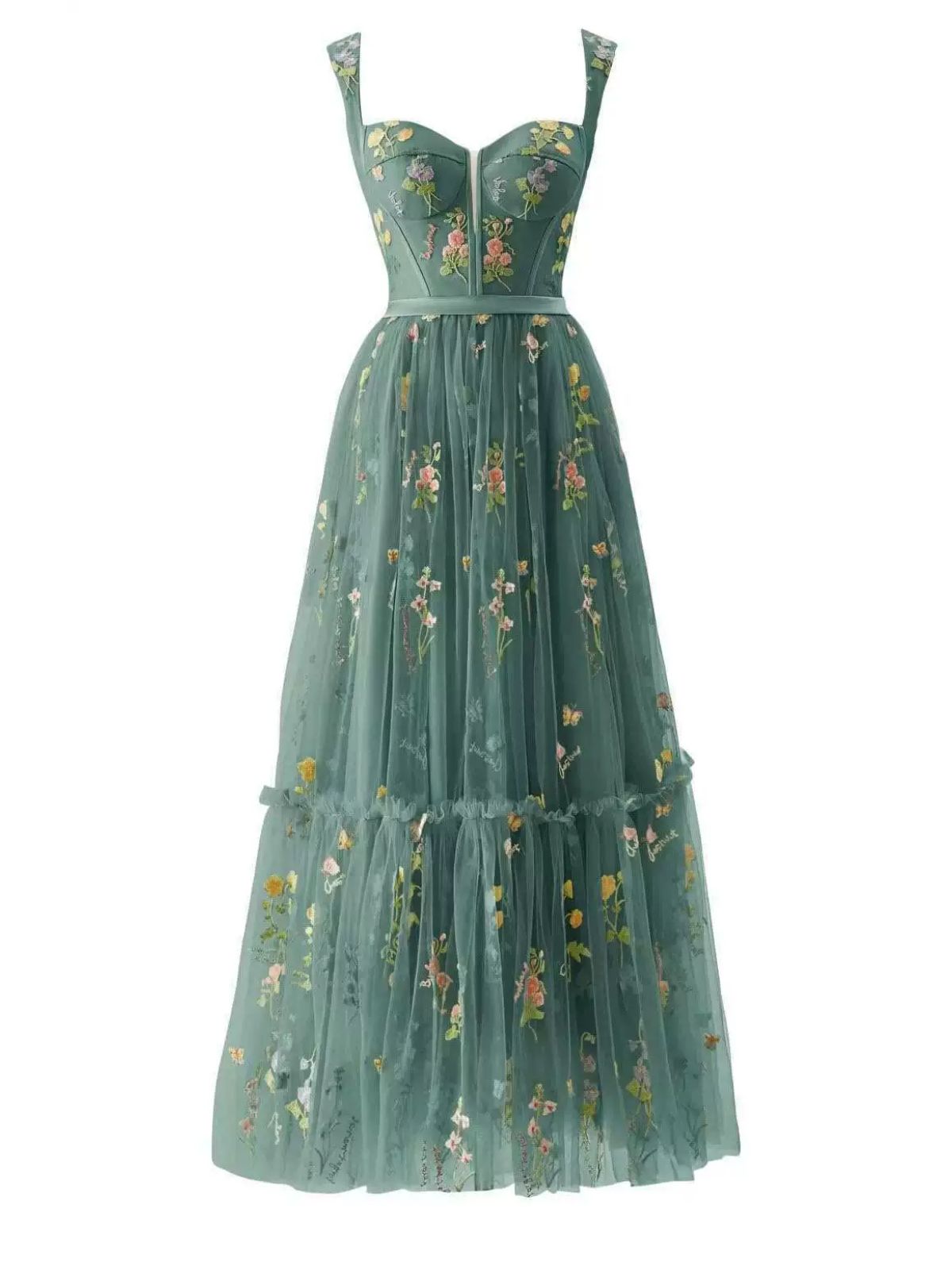 Isolde Lace-Up Midi Dress Green 1