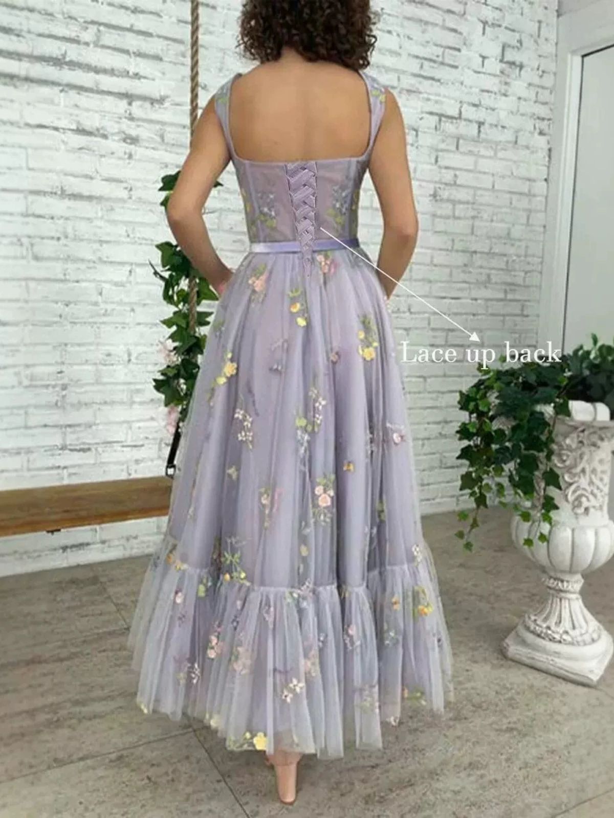 Eulalia Lace-Up Mesh Dress in Sage Purple 6