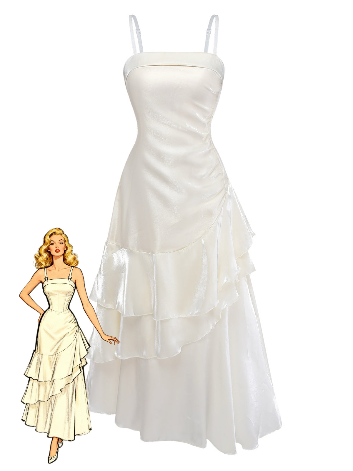 Amara Satin Ruched Midi Dress White 1
