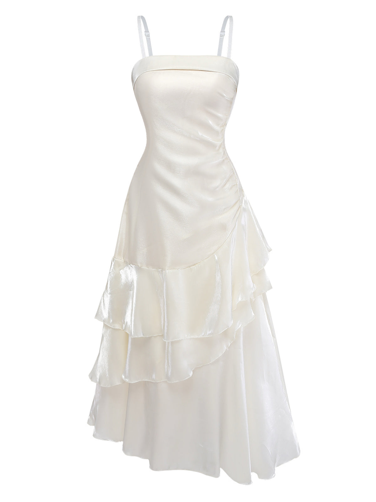 Amara Satin Ruched Midi Dress White 2