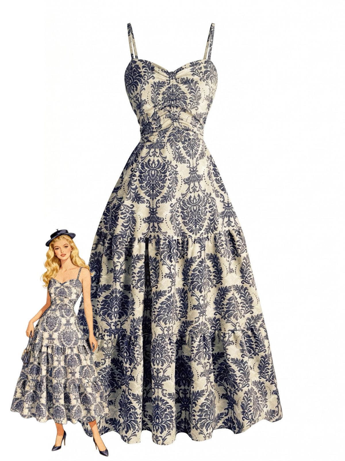 Pia Damask A-Line Dress Green 1