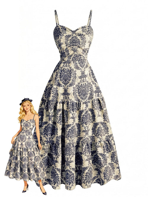 Pia Damask A-Line Dress Blue 1