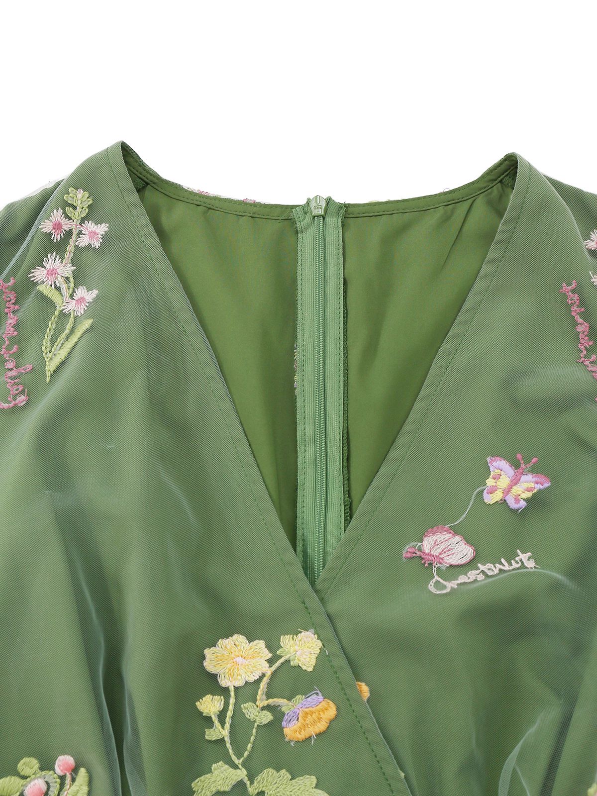 Violet Floral Mesh Puff Sleeve Dress Green 8