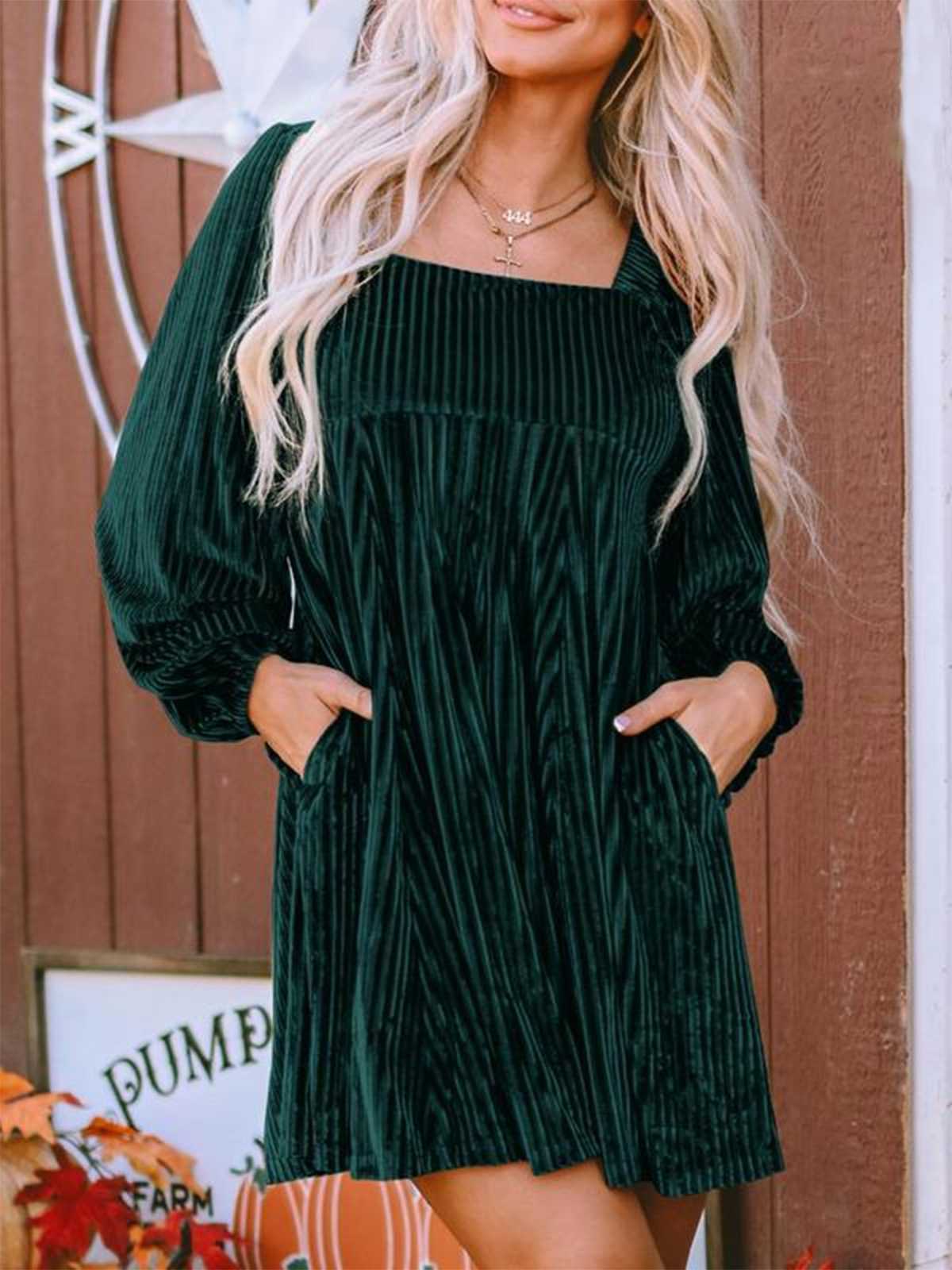 Quintana Velvet Babydoll Dress Dark Green 1