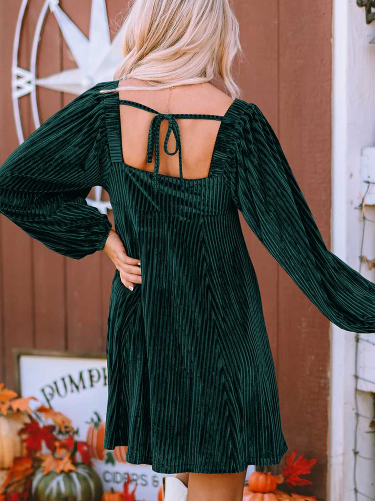 Quintana Velvet Babydoll Dress Dark Green 3