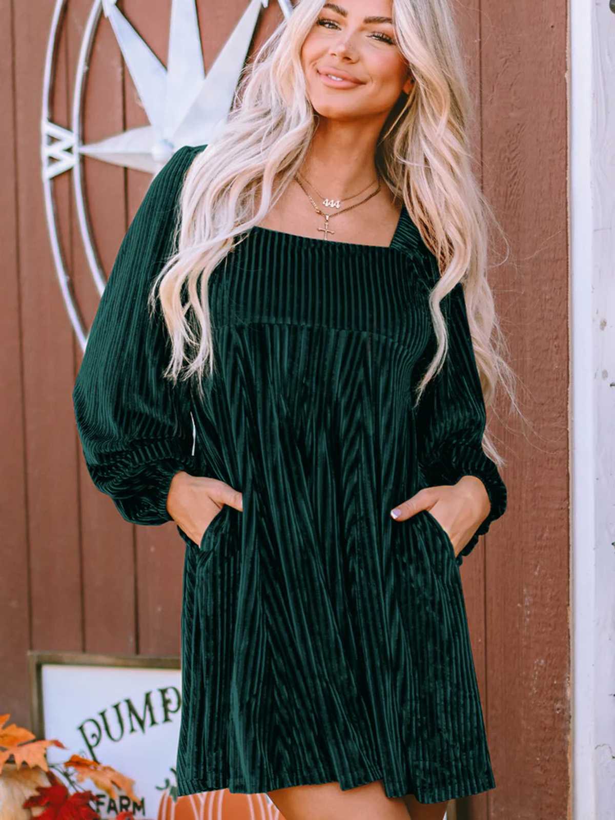 Quintana Velvet Babydoll Dress Dark Green 6