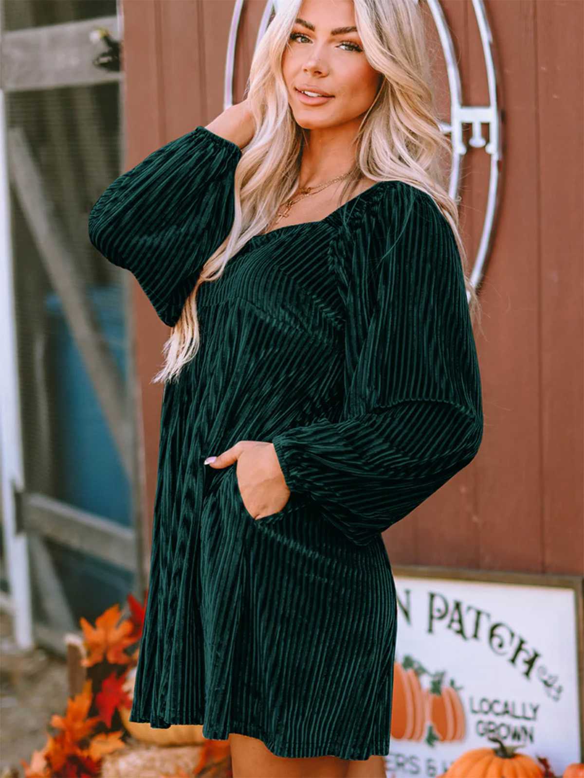 Quintana Velvet Babydoll Dress Dark Green 7