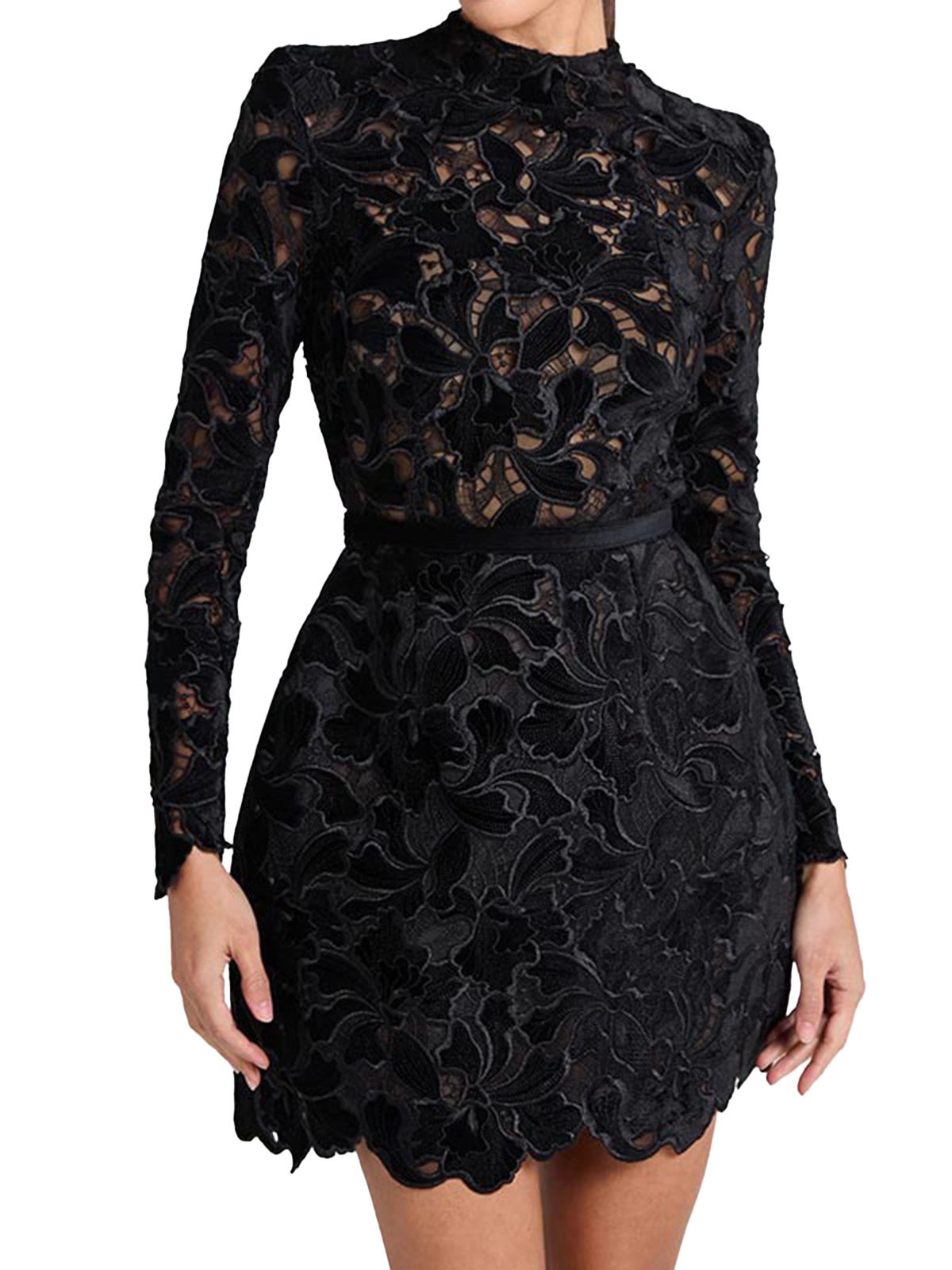 Margot Flocked Floral Lace Dress Black 5