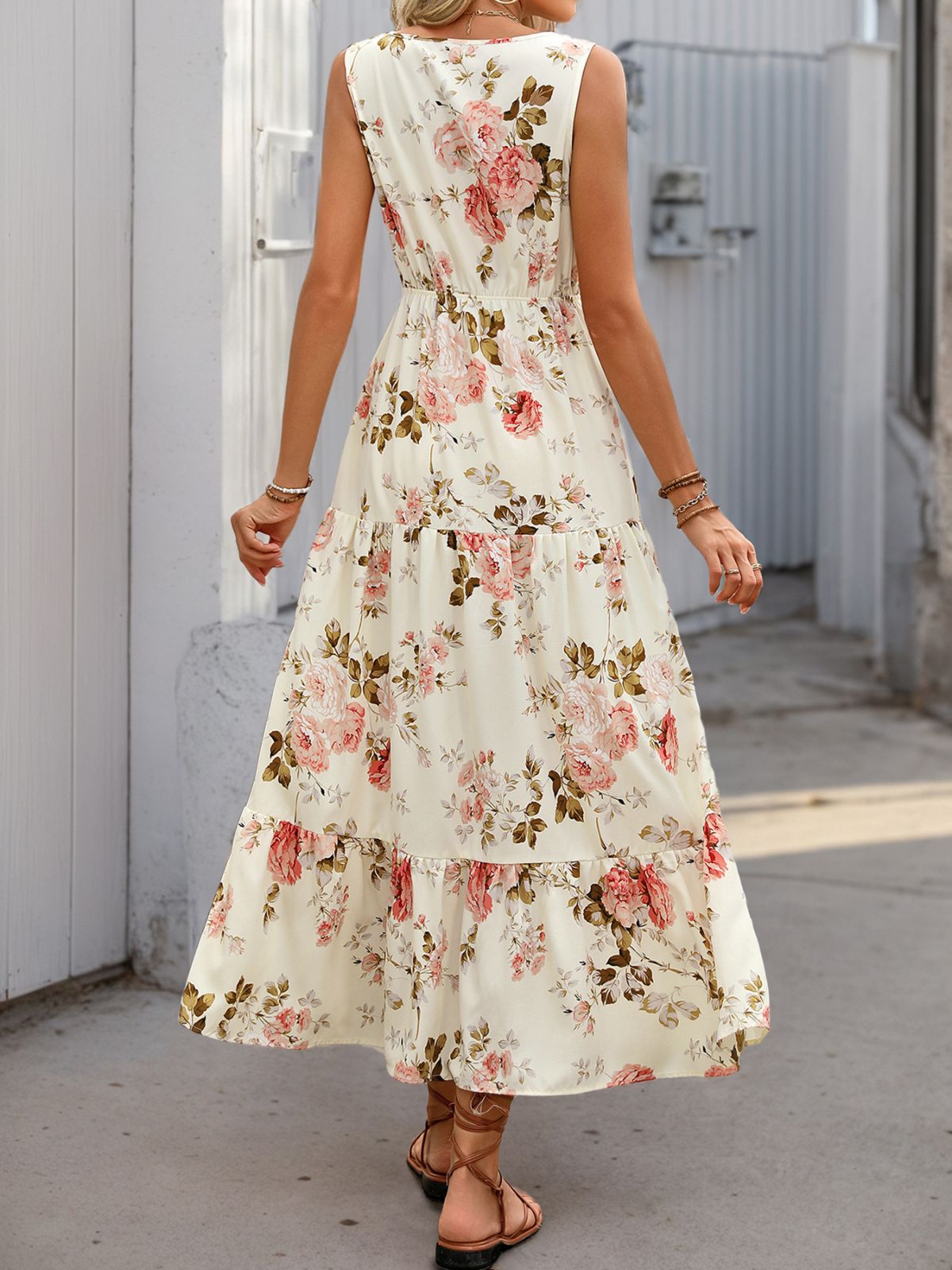 Rosalie Tiered Boho Dress in Ivory Neck Boho Roses Tiered Dress 2