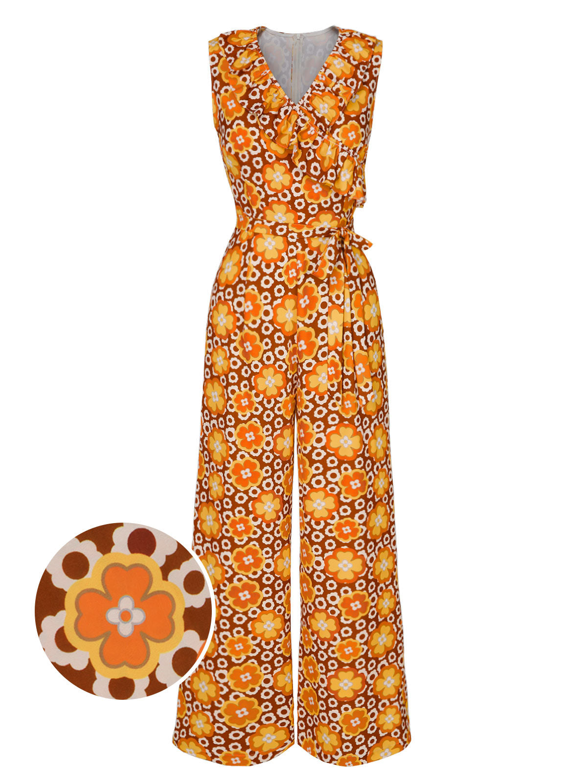 Rosalie Tiered Boho Dress in Ivory Neck Floral Belted Sleeveless Jumpsuit 1