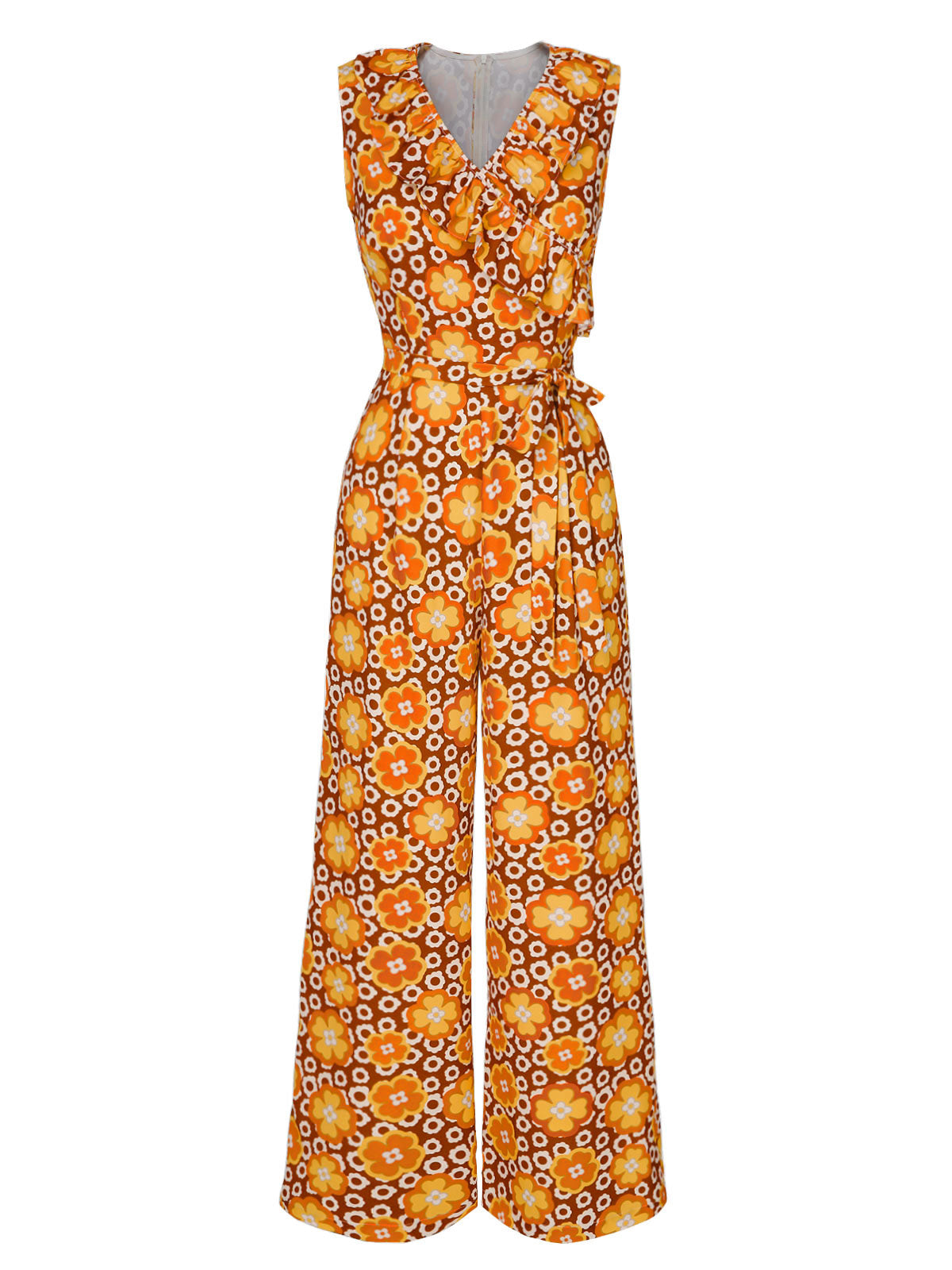 Rosalie Tiered Boho Dress in Ivory Neck Floral Belted Sleeveless Jumpsuit 2