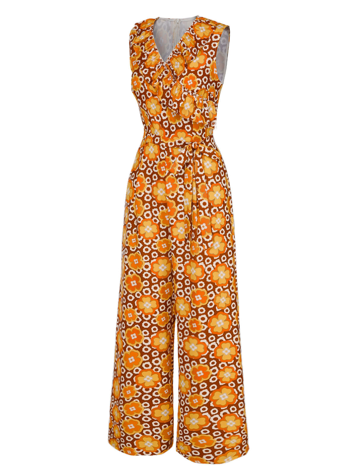 Rosalie Tiered Boho Dress in Ivory Neck Floral Belted Sleeveless Jumpsuit 3