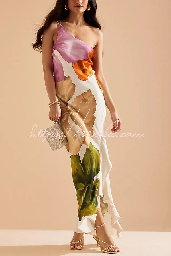 Margot Floral One-Shoulder Maxi Dress White 2
