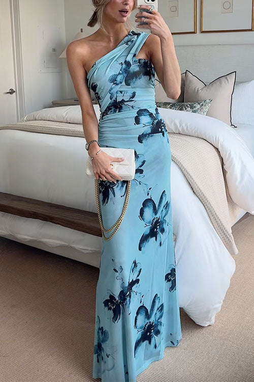 Margot Floral Bodycon Maxi Dress Blue 4