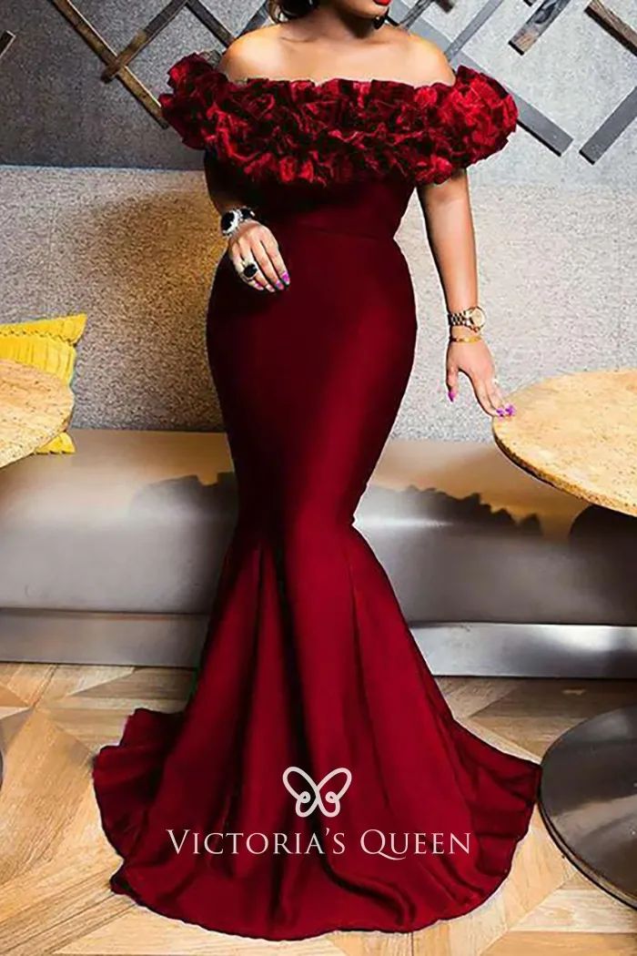 Margot Ruffled Off-Shoulder Burgundy Dress Burgundy 1