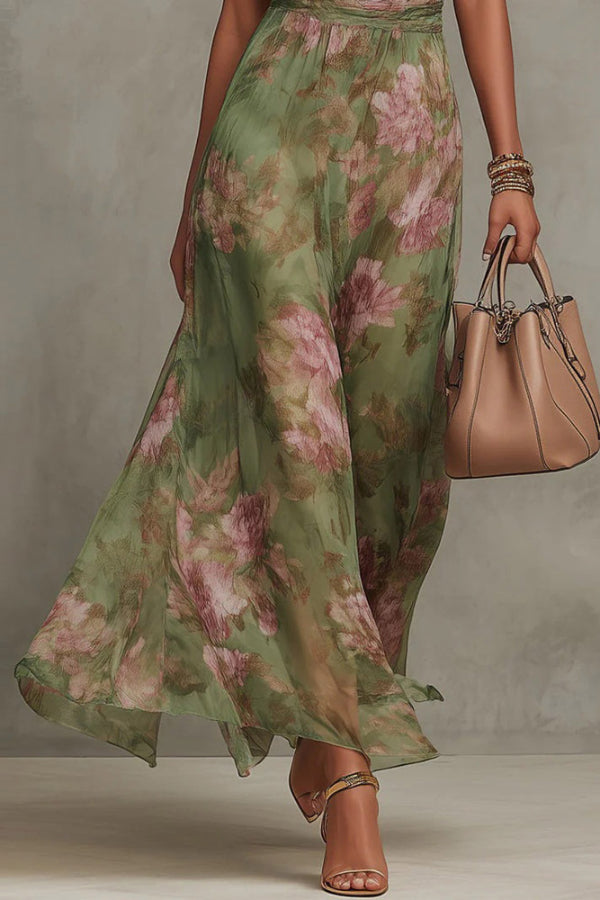 Isadora Floral Halter Maxi Dress Green 4